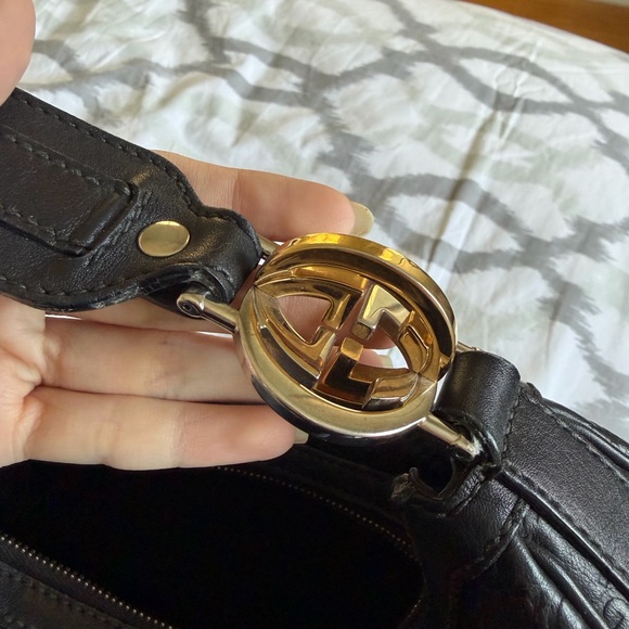 Gucci Black Embossed Hobo Bag with Gold Accents - Picture 9 of 11